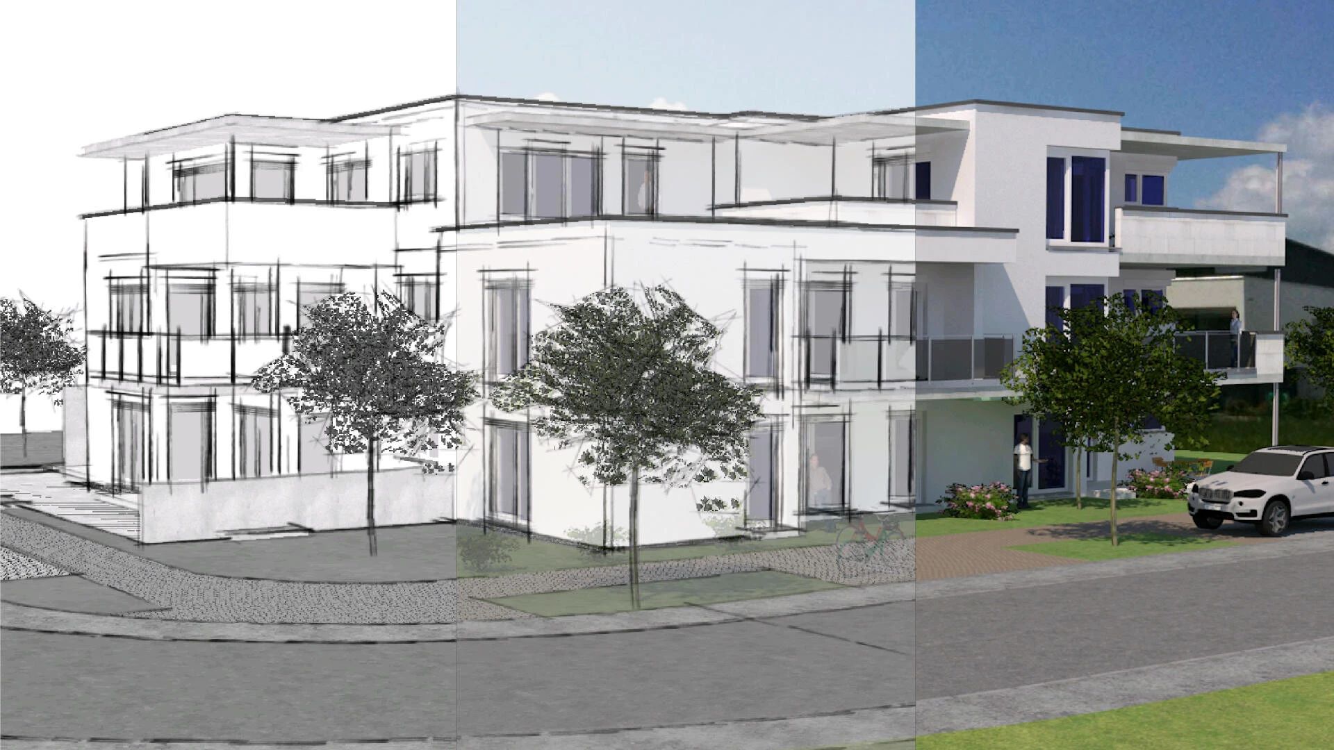 Grafik, die zeigt, wie mithilfe von BIM aus einer Zeichnung ein 3D-Modell entstehen kann