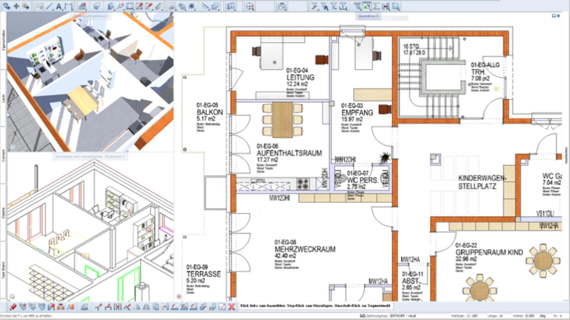 Draufsicht auf den Prozess der 3D-Erstellung in dem BIM-Programm Allplan