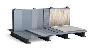 Systemgrafik für das mineralische Fliesensystem bei Marineanwendung