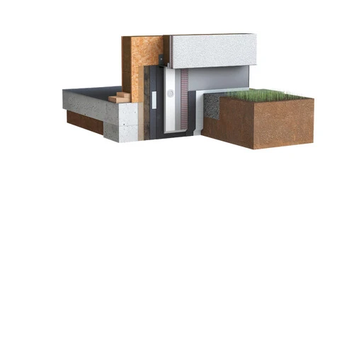 Systemgrafik eines Sockeldetails bei Holzrahmenbau mit WDV-System