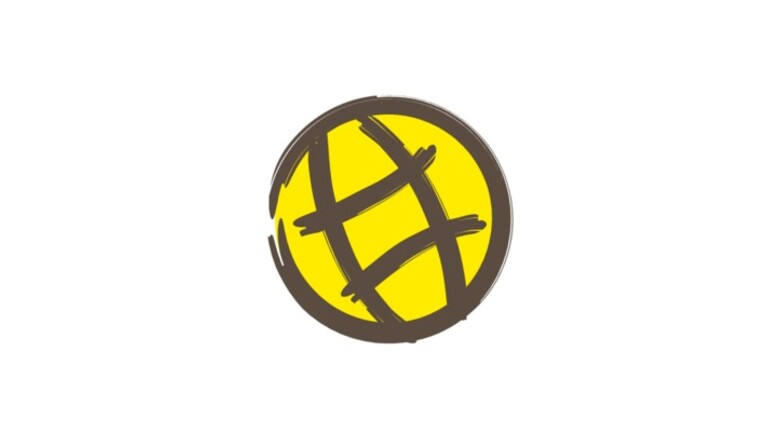 Website Icon Gelbes Weltkugel Icon mit braunem Rand und braunen Längen- und Breitengraden für internationale Weber Marine Produkte