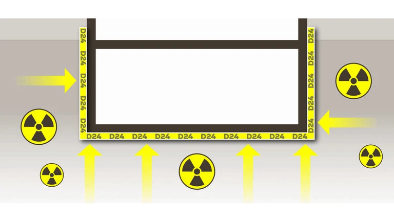 Systemgrafik, wie die Abdichtung mit weber.tec Superflex D 24 vor Radon schützt