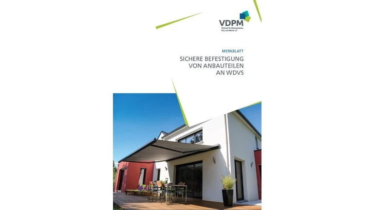 Titelbild VDPM Merkblatt Sichere Befestigung von Anbauteilen an WDVS