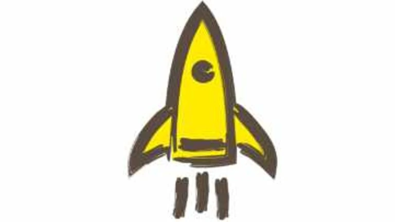 Grafische Zeichnung einer Rakete, die nach oben fliegt