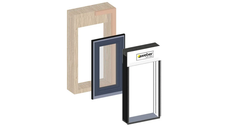 3D Rendering einer weber.projekt WDVS Fertigzarge für den Holzbau
